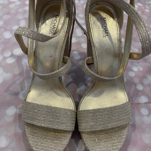 Michael Kors Charlize Platform Glitter Chain Mesh Sandle Shoes - Picture 6 of 6